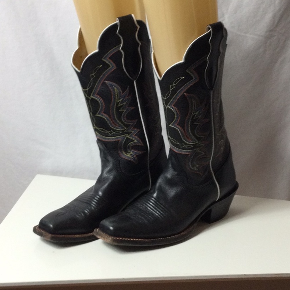 Justin Boots Black Leather Cowgirl Boots - Picture 5 of 10